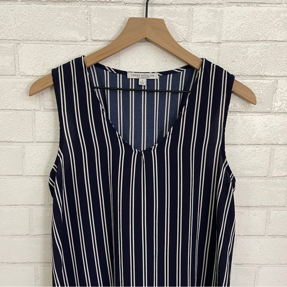 GREEN ENVELOPE Navy White Vertical Stripe Sleeveless Tunic Top - Picture 2 of 11